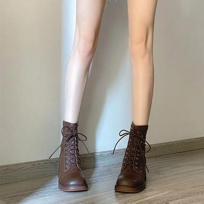 Так красиво! Высокое качество! Гигантские ноги длинные толстые каблуки короткие сапоги ретро ботинки Martin для женщин