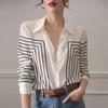 Шифоновая рубашка с лацканами и длинным рукавом, полосатая рубашка с принтом, топы, свободная однобортная женская рубашка