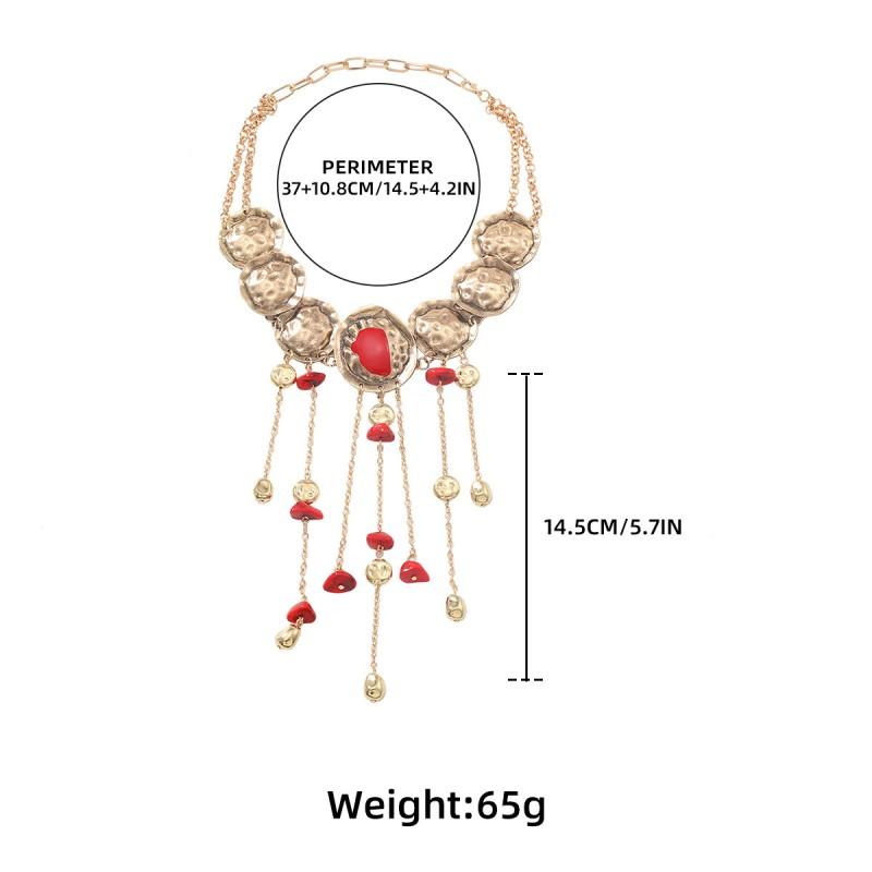 Boho Tassel Pendant Necklace Women Zinc Alloy Geometric Statement Chain Daily Wear Fashion Locket Collarbone Jewelry