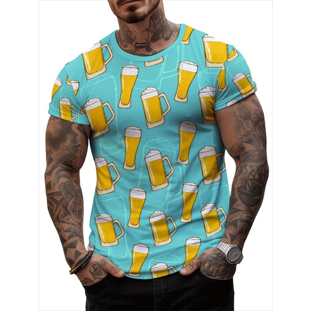 Fashion Men's T-Shirt Funny Beer Festival Graphic Print Men's and Women's Tees Top Summer Street Short Sleeve Casual Outdoor Men's Clothing