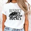(Premium T-shirt)Women'S Fashion Funny Protect The Ocean Respect The Locals Letter Print T Shirt Summer Female Loose Casual Tops