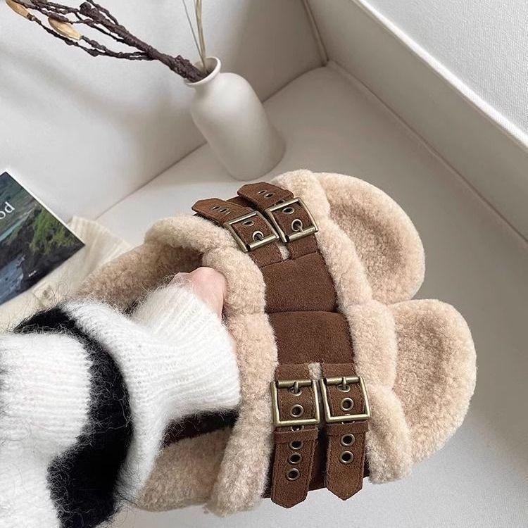 Женские пушистые тапочки на толстой подошве, новинка осени и зимы 2025 года, плюшевая обувь для выхода в свет, мягкая хлопковая подошва, тренд для интернет-знаменитостей