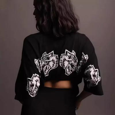 Летняя трендовая брендовая женская фитнес-хлопковая дышащая футболка с графическим принтом «Волк» для спортзала, футболка с коротким рукавом однотонной расцветки, унисекс