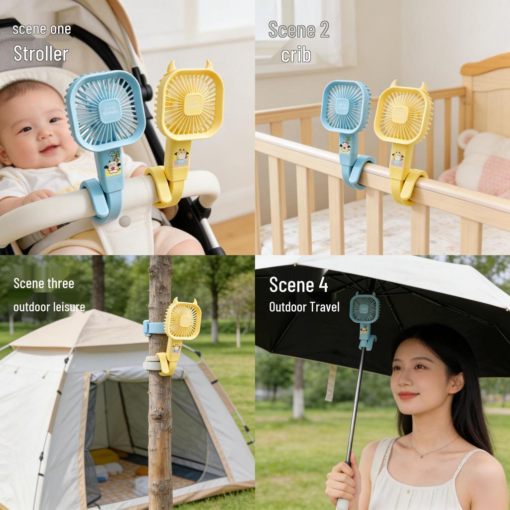 Portable USB-Rechargeable Baby Stroller Clip Fan - Silent and Multi-functional, for Crib or Umbrella Use