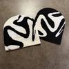 Unisex Black White Knit Beanie Hip Hop Street Style Warm Winter Fall Hat