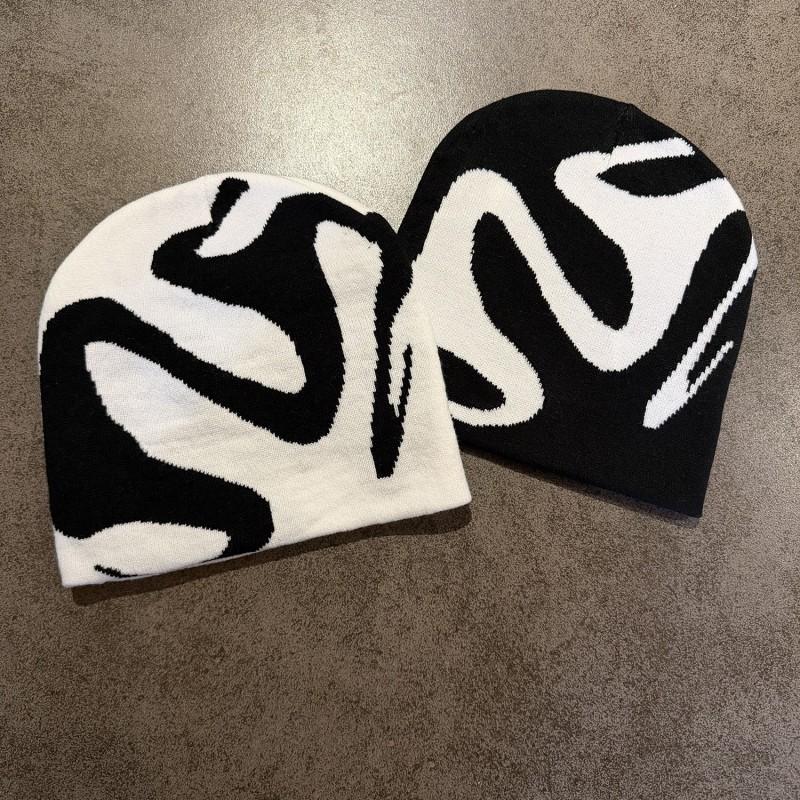 Unisex Black White Knit Beanie Hip Hop Street Style Warm Winter Fall Hat