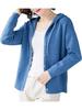 Hooded Long Top for and Mo72 Free Women's Cardigan, Sleeve, Figure-Flattering Spring, Autumn, Winter, (JP, Alphabet, Size, Blue)
