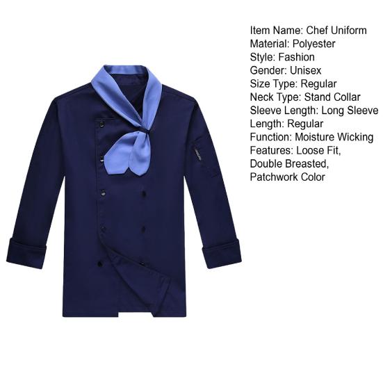 Униформа повара с галстуком-шарфом, двубортная, с пуговицами, воротником-стойкой, длинными рукавами, женская и мужская, рубашка повара, рабочая одежда
