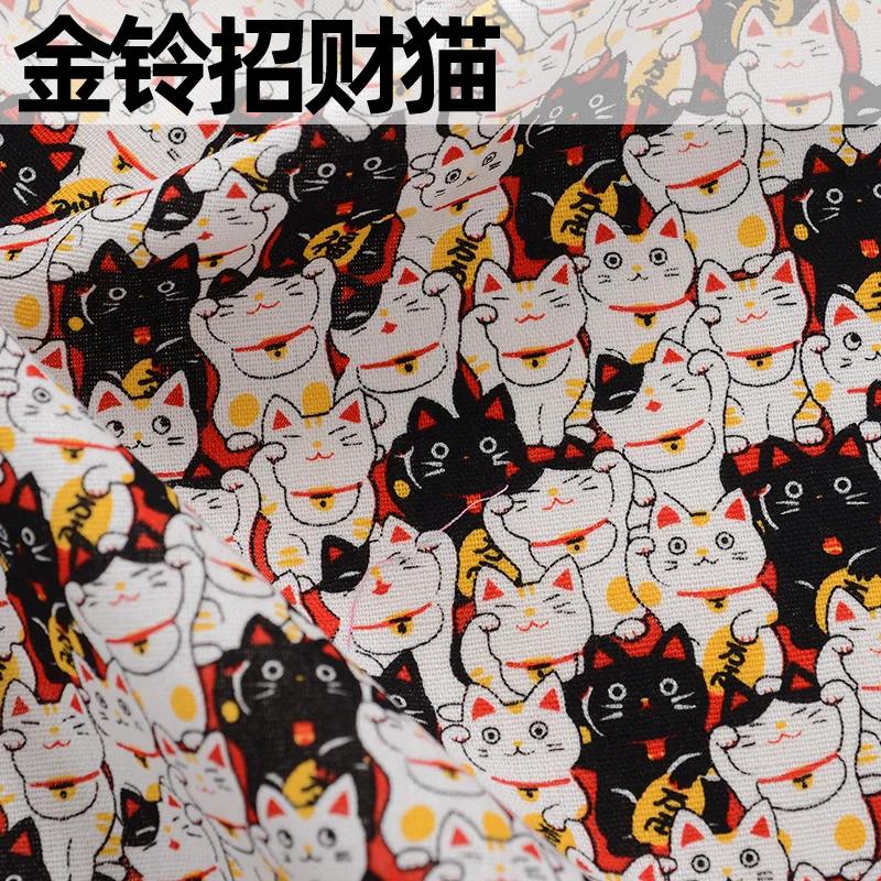 Ткань в японском стиле, чистый хлопок, с принтом, на метр, для одежды, ханьфу, скатерти, сумки, ручной работы, DIY, швейная ткань, бронзирование, синий