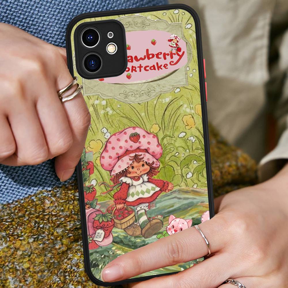 Animated Strawberrys Shortcake Phone Case For IPhone 11 12 13 14 15 16 Pro Plus X XS MAX Matte Bumper Shockproof Cover