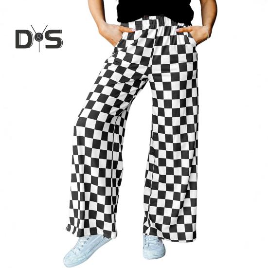 Женские брюки с высокой талией, эластичные, клетчатые, широкие, повседневные брюки свободного кроя, повседневная одежда для работы и отдыха