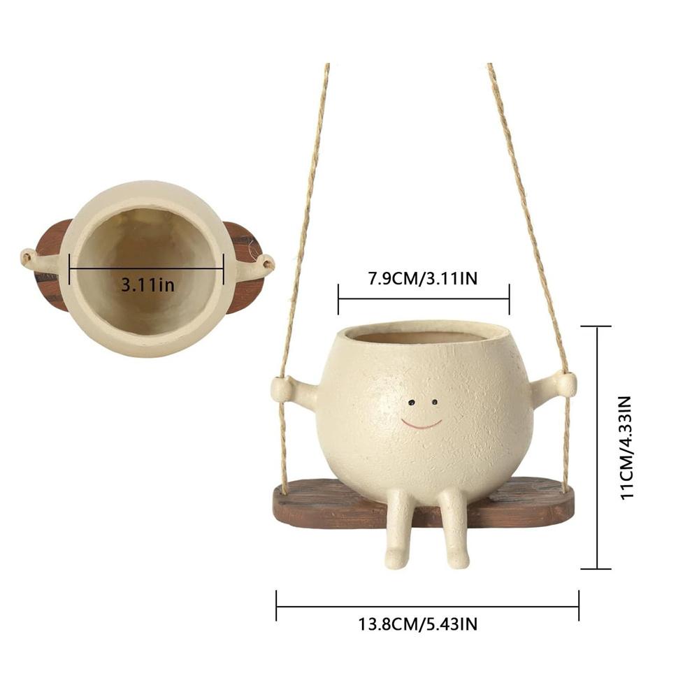 Качающийся горшок для цветов с милым улыбающимся лицом, смоляной цветочный горшок с качелями, настенный цветочный горшок, садовые принадлежности