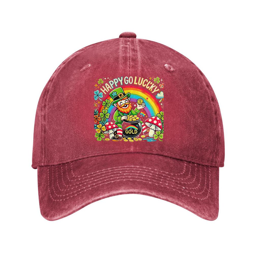 Leprechaun Rainbow Gold St Patricks Day Baseball Cap Adult Casual Cotton Adjustable Curved Brim Hat
