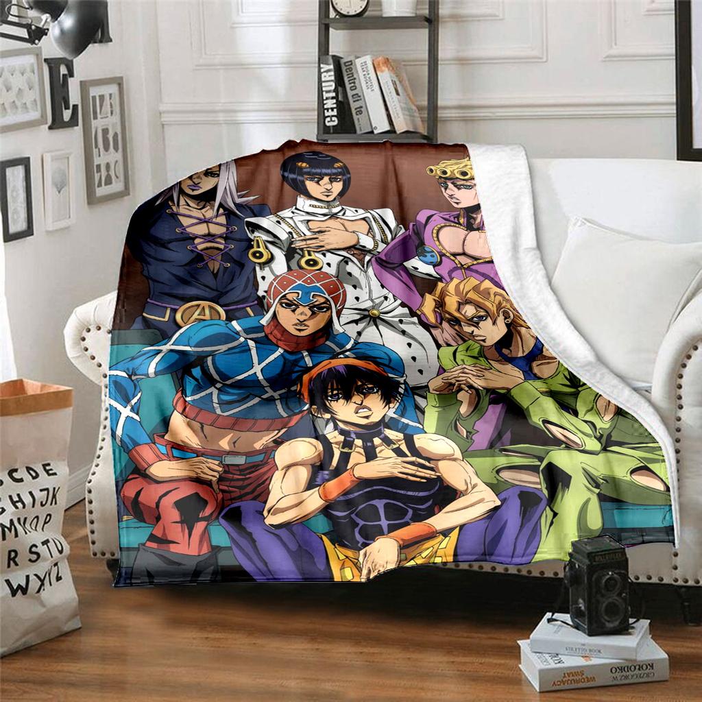 Jojos Bizarre Adventure Anime Characters Plush Blanket Suitable All Seasons Soft Comfortable Sofa Office Nap Travel Festive Gift