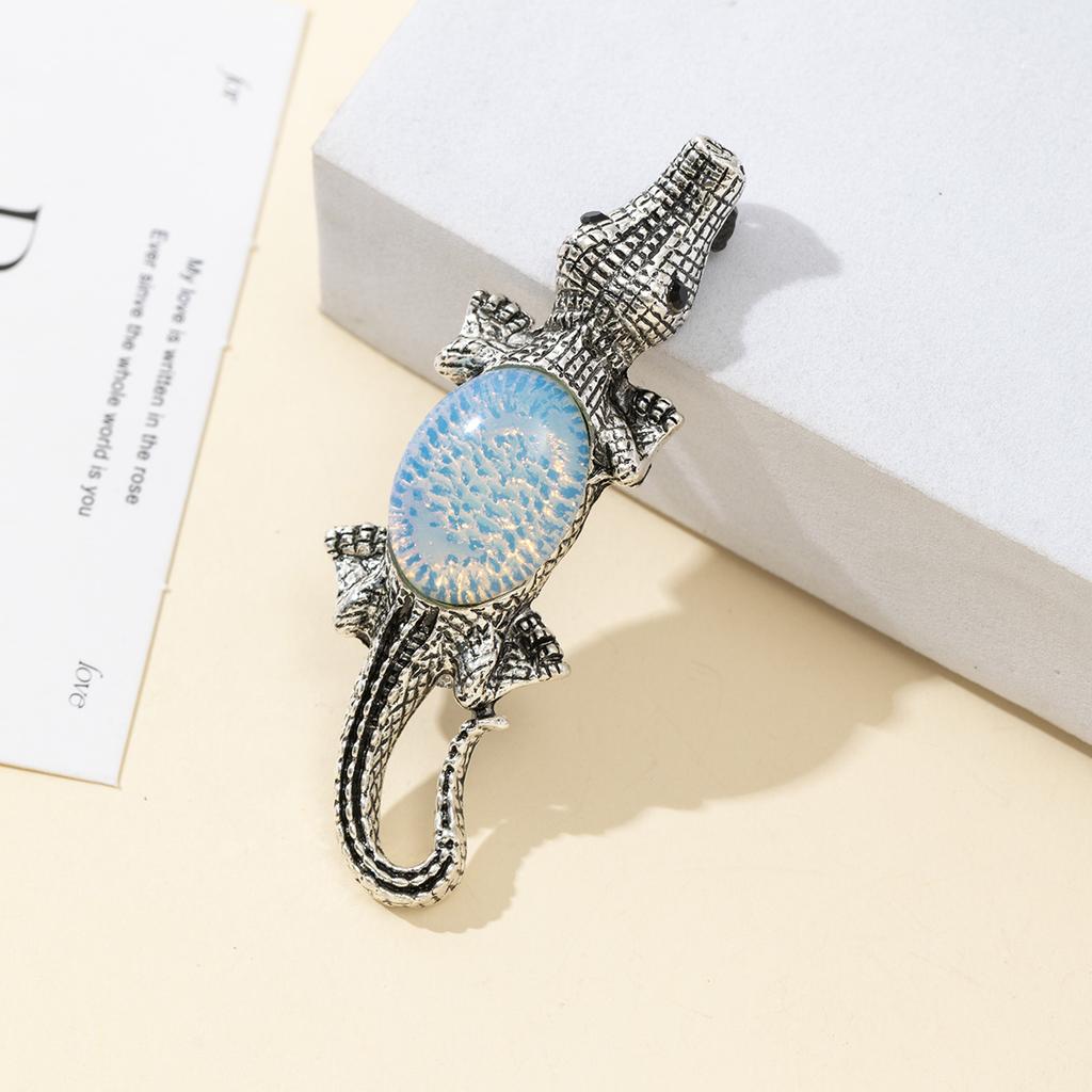 Брошь из натурального камня в форме ракушки, брошь в форме крокодила для элегантного официального пальто, ювелирный аксессуар 68x22 мм