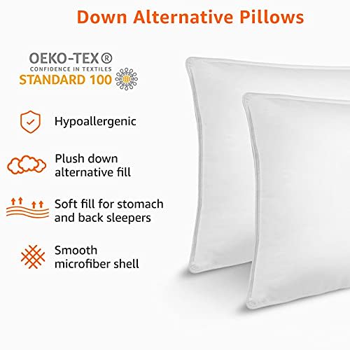 Basic Pillow, Down Alternative, Machine Washable, Large, 2-Pack, 51 X 66 Cm, White