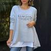 Autumn Fashion Women's Round Neck Back Button Letter Long Sleeve Pullover Top