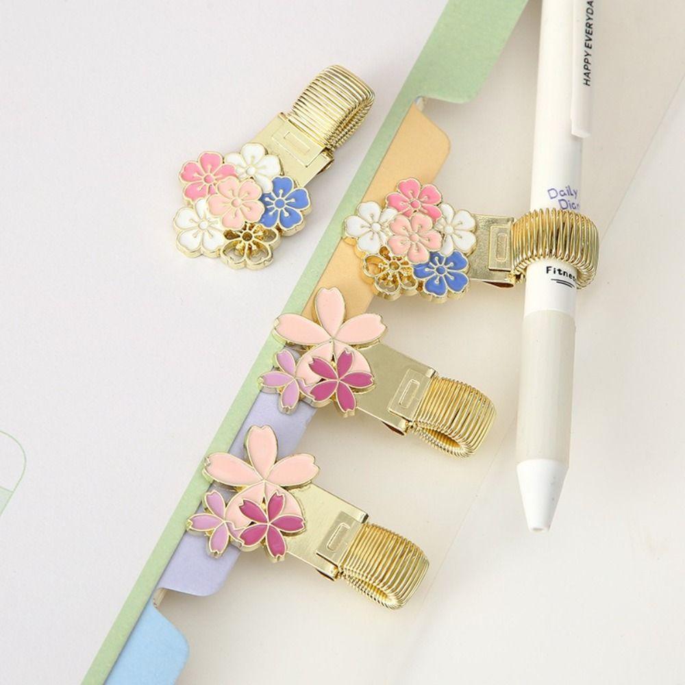 Retro Metal Pen Holder Flower Journal Clip Portable Paper Fix Clips Student