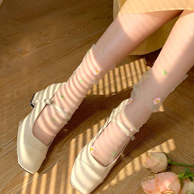 1 пара средних цилиндрических корейских носков Fairyism Mesh Daisy, ультратонкие носки с впитывающим пот ворсом