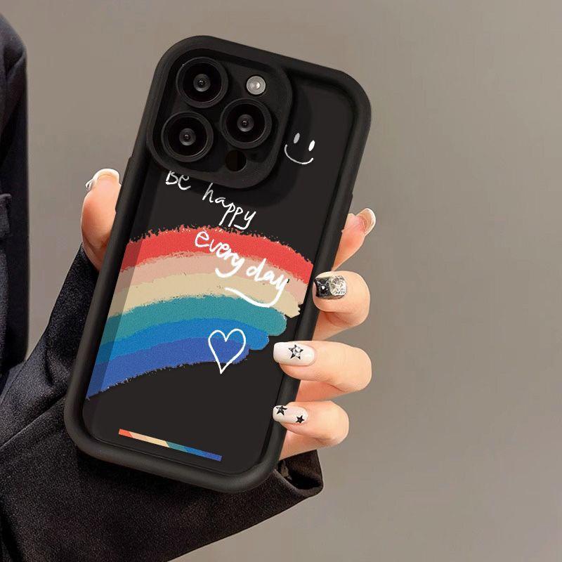 Белый персонаж смайлик радуга для чехла мобильного телефона iPhone17promax 16 Apple 14 матовый 16/15 премиум 13