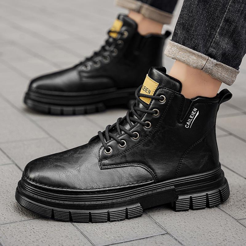 Men's shoes high-top Martin boots men's British retro tooling shoes platform-soled waterproof outdoor casual short boots leather shoes