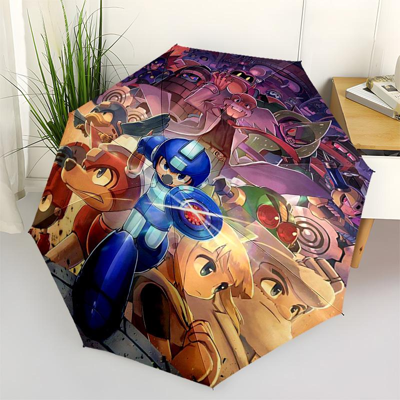 1pc Mega Man Automatic Opening Folding Outdoor Umbrella - 8 Bone Iron Frame, Suitable for Fans, Travel, Daily Use, Gift for Occasions.L013