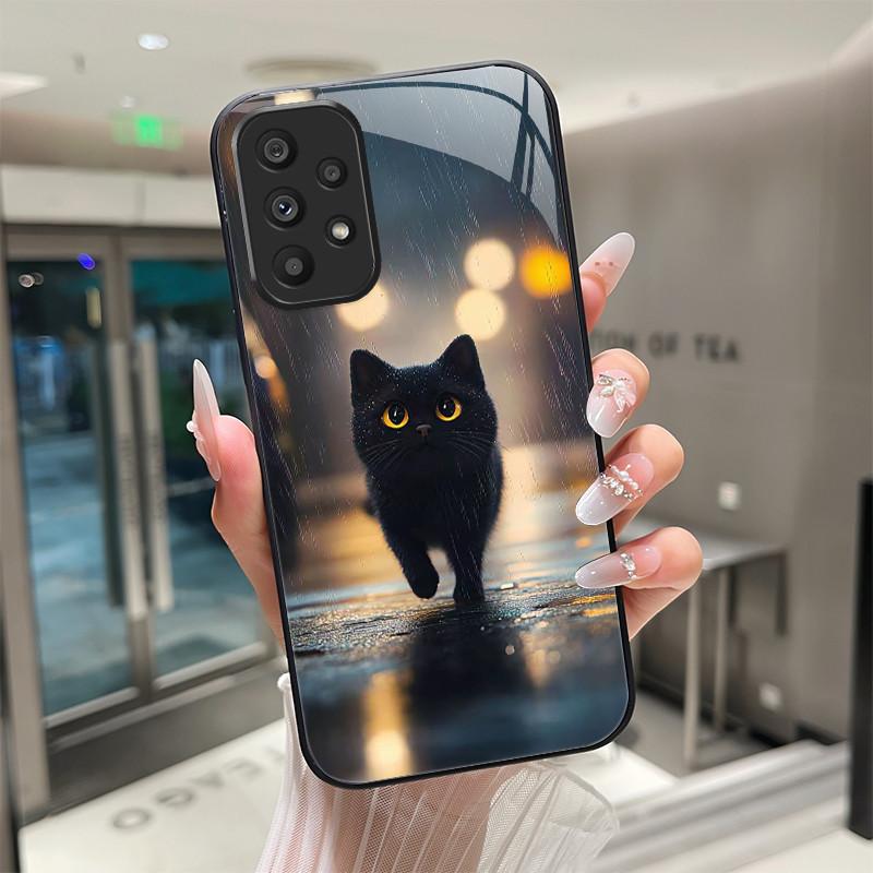 Cute Cartoon Cats Flower Case For Samsung Galaxy A52 A52S A72 4G 5G Tempered Glass Phone Case Protective Back Cover Hard Shell