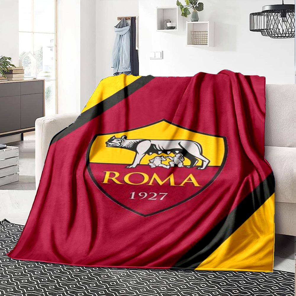 AS Roma Logo Print Flannel Blanket High Quality Warm Comfortable Cover for All Seasons Perfect for Gifts Home Decor