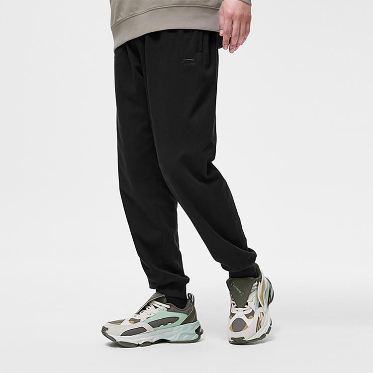 Li Ning Sports Lifestyle Series однотонные эластичные манжеты на поясе трикотажные спортивные брюки мужские брюки черные AKLT249-1