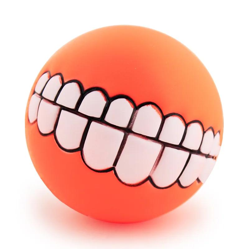 Squeaky Dog Toys for Aggressive Chewers Interactive Puppy Ball with Funny Teeth Design Durable Silicone Chew Toy for Small
