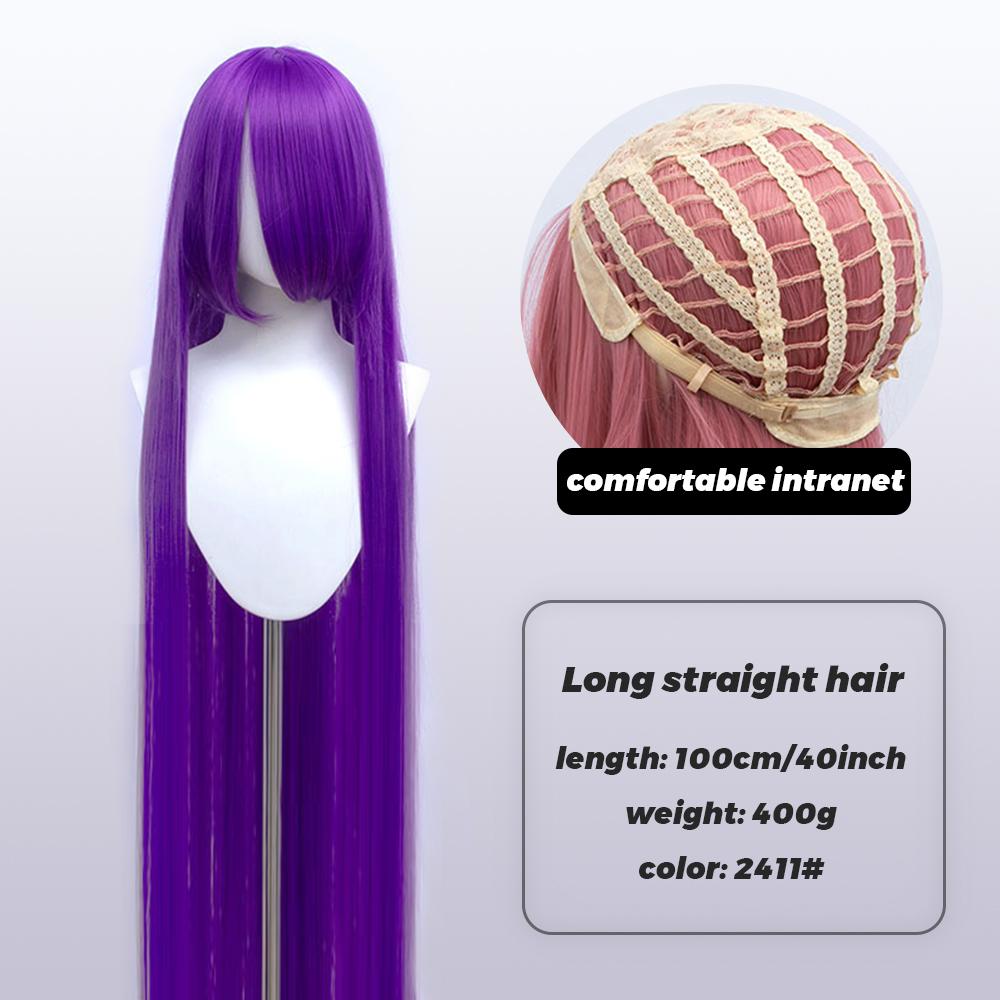 100cm Long Synthetic Cosplay Anime Wig Blonde Blue Red Pink Purple Hair For Party With Bangs Cosplay Wigs For Women
