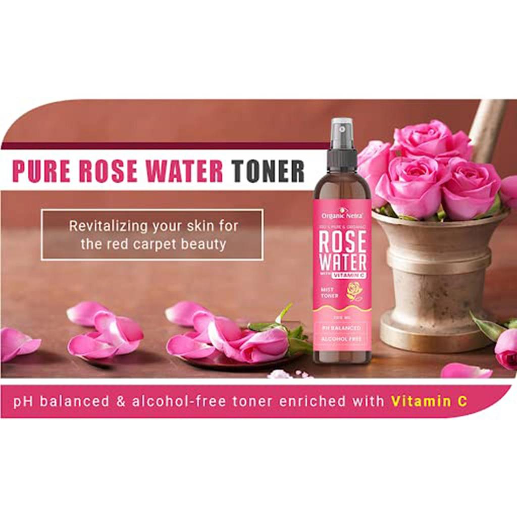 Organic Netra Rose Water with Vitamin C Paraben & Alcohol Free Mist Spray