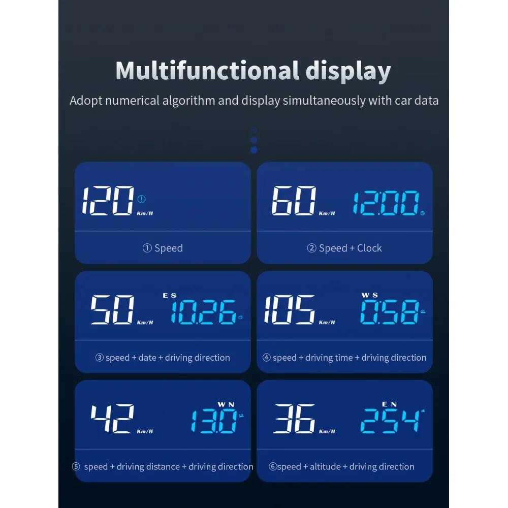 Hud Head Up Display Car Supplies Auto Universal With MPH Compass Direction Fatigue Driving Reminder Car Electronic Devices