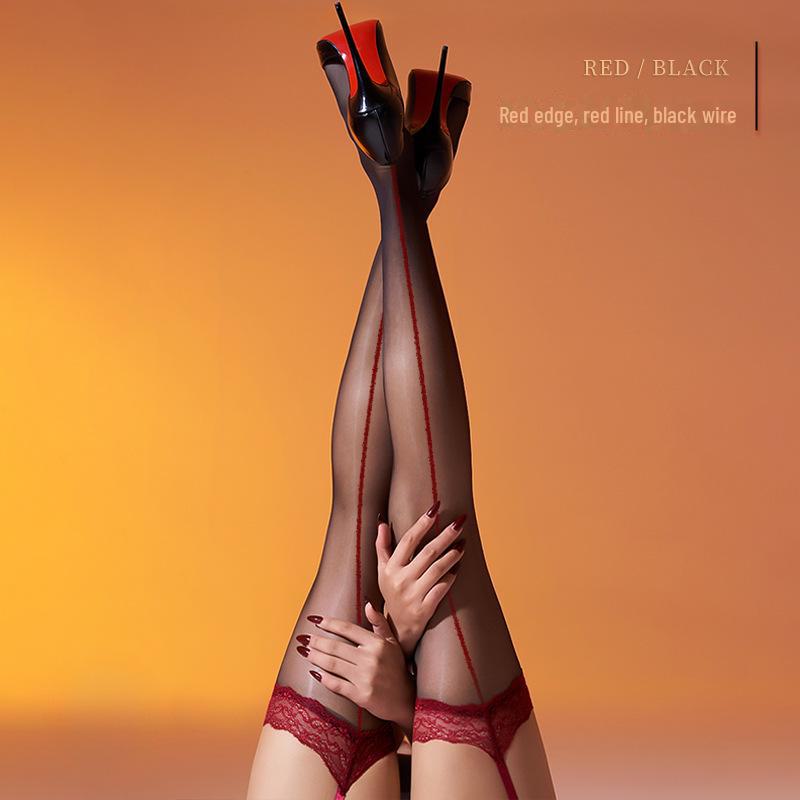 Маленькая сваха Аврора Блестящие кружевные подвязки-чулки: Ультратонкое, сексуальное черное кружево для женщин