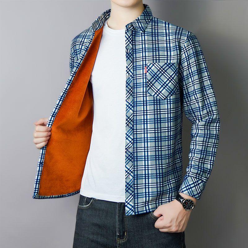Мужская толстая теплая рубашка с длинным рукавом и плюшевой подкладкой, повседневная модная мужская рубашка
