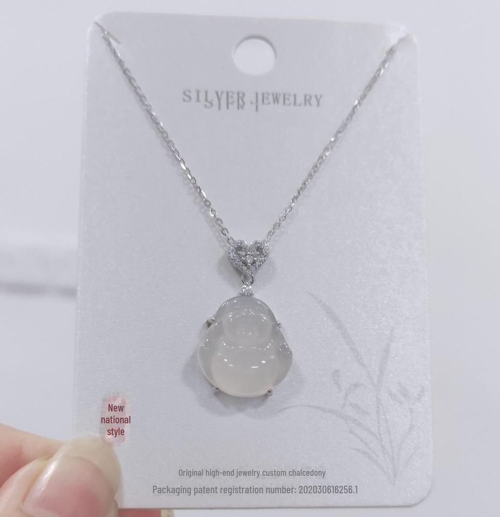 Women's Light Luxury Buddha Necklace - New 2024 White Chalcedony Clavicle Chain Pendant for Sweaters