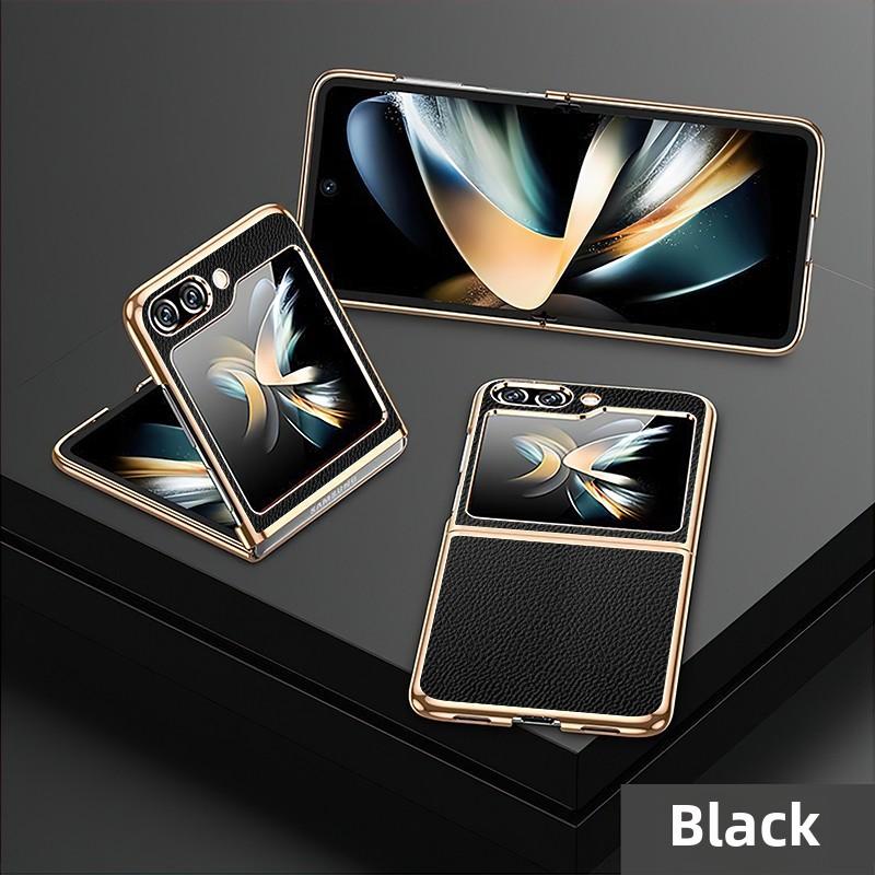 Чехол для телефона Samsung Z Flip 7 6 5 Flip6 Flip5 Flip4 Flip7 с золотой и серебряной рамой, гальванизированная ПУ-кожа, защитная крышка