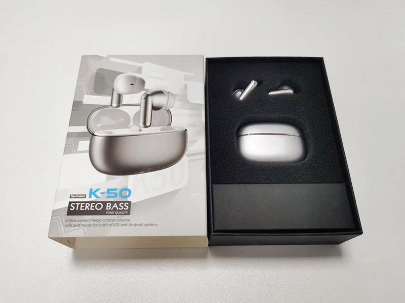 Беспроводные стерео-наушники-вкладыши K50 из цинкового сплава с Bluetooth, совместимые с Apple и Huawei