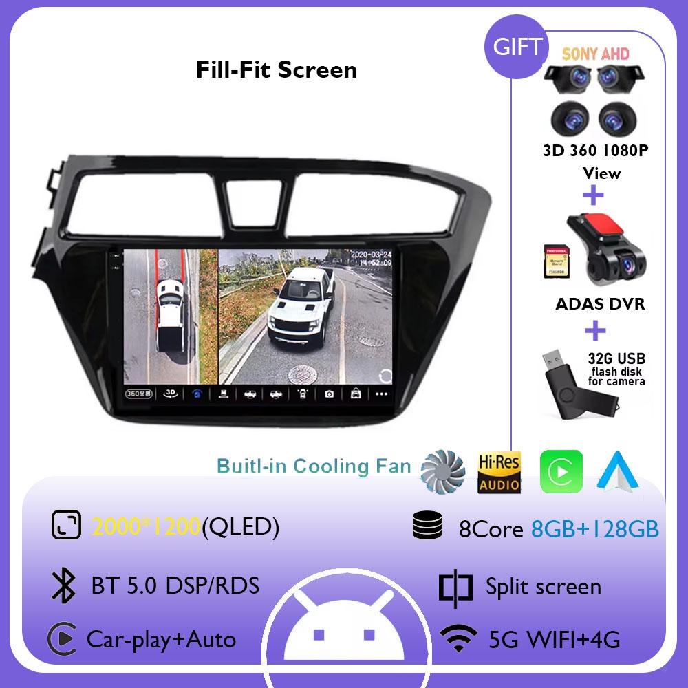 Android 14 For Hyundai I20 2014-2018 Car Radio Stereo Multimedia Navigation Video Player GPS Wireless Carplay Auto QLED screen