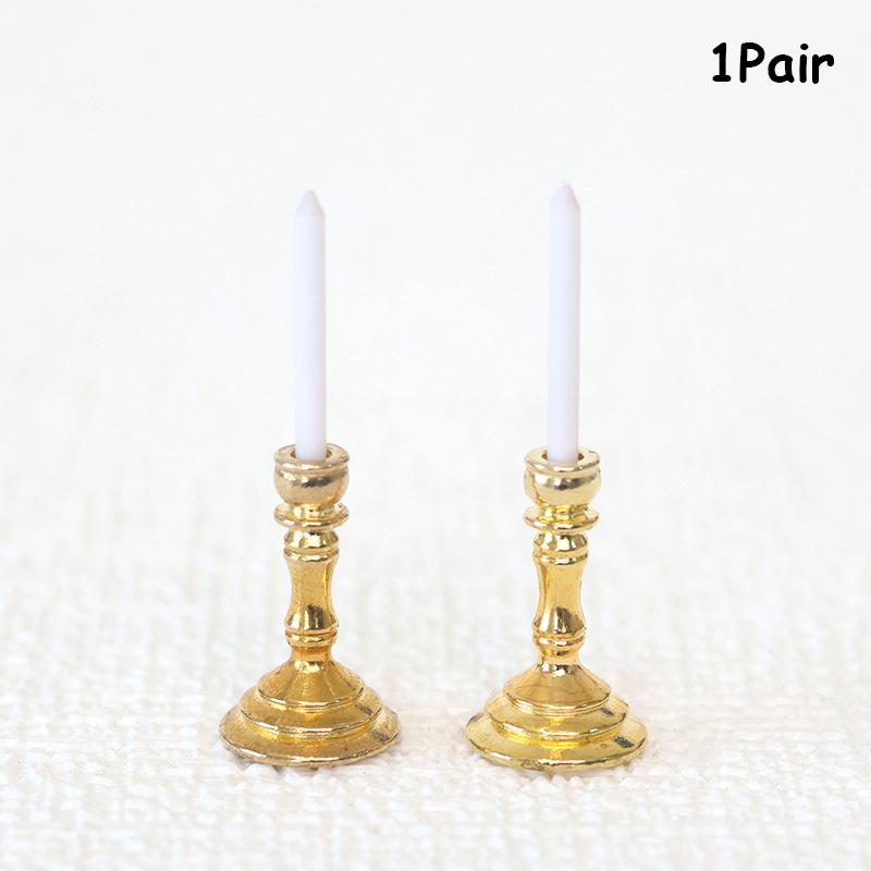 1Pair 1:12 Dollhouse Miniature Candle Holder Candlestick Candelabra Home Decor