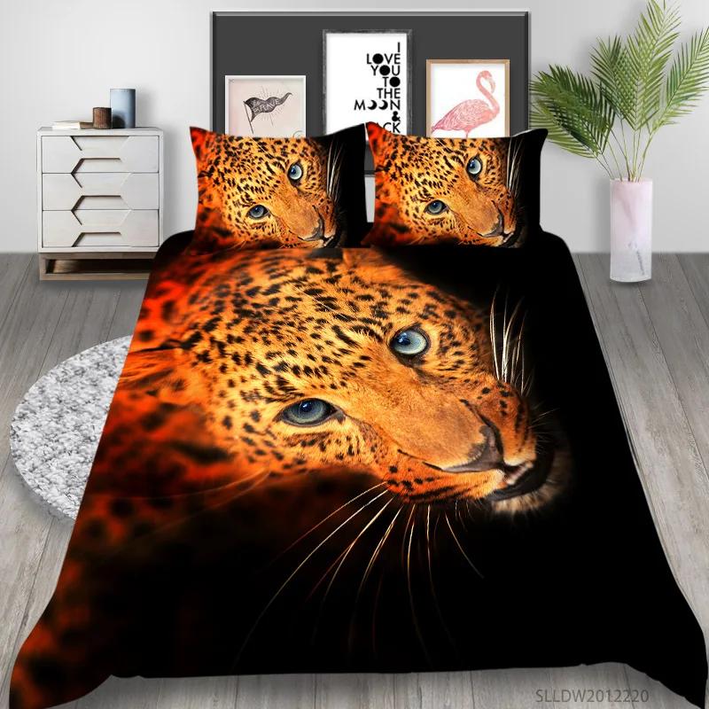 Leopard Duvet Cover Set King/Queen Size Brown with Black Spots Cheetah Bedding Set for Adults Men 2/3pcs Polyester Quilt Cover