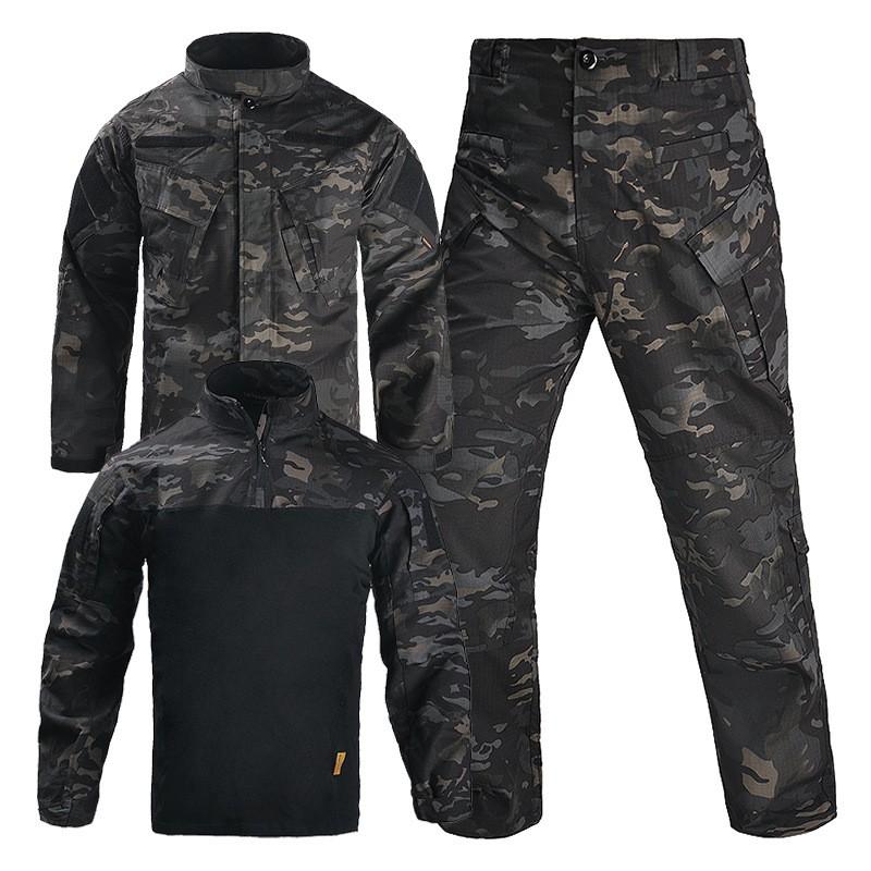Mens Tactical Camo Training Suit Hiking Camping Outdoor Activities Breathable Durable Cotton Blend Combat Uniform