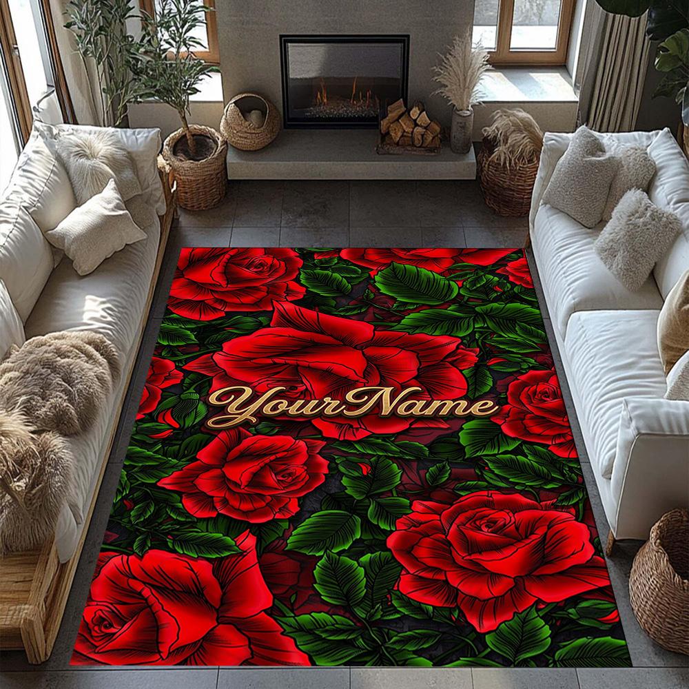 Rose Customized Name Area Rug Design for Hallway Foyer Dormitory Decorate room Antislip Carpet Office home decor