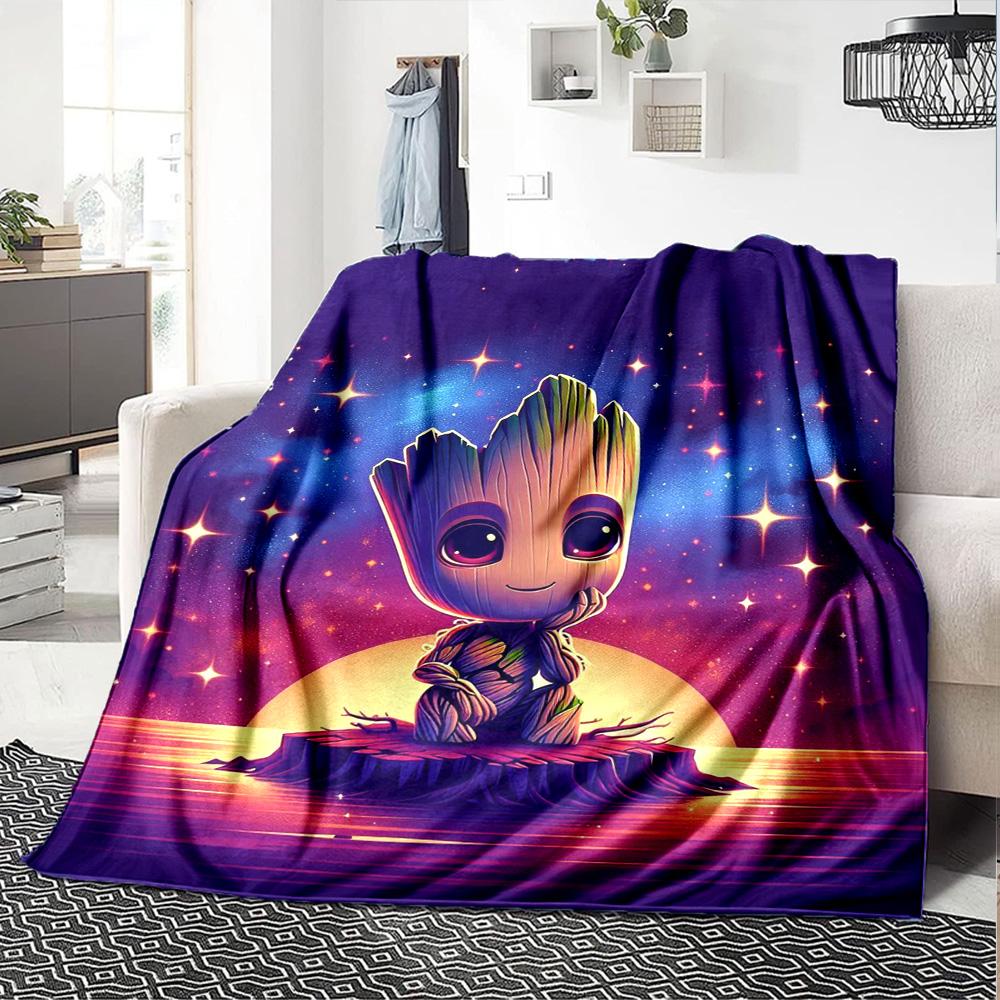 Baby Groot Space Flannel Blanket Super Soft Warm Cozy Blanket For Sofa Bed Office Travel Allseason Home Decor Gift