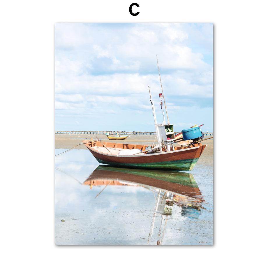 Береговая линия Пляжный стул Маяк Хвост кита Плакаты и принты Картина на холсте Скандинавское настенное искусство Картины Гостиная Домашний декор