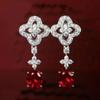 Luxury Vintage Full Drill Flower Stars Ruby Drop Earrings For Women's Daily Party Fashion Jewelry