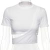 European and American Style Spicy Girl Spring and Summer Round Neck Short Sleeved Sexy Hollow Out T-shirt Women's Short Open Waist Top