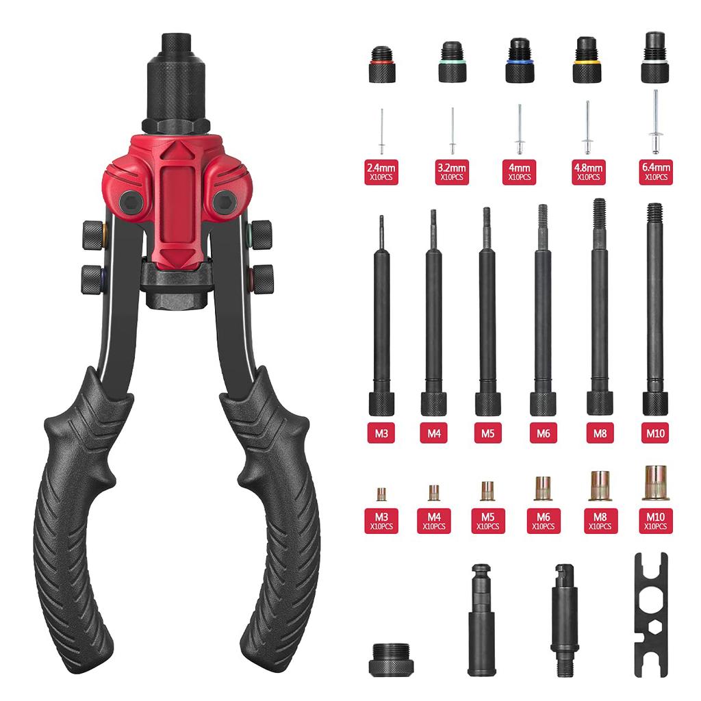 Rivet Nut Tool,3 In 1 Rivet Setter Kit,Rivet Nut Pliers Set with 6 Metric and SAE