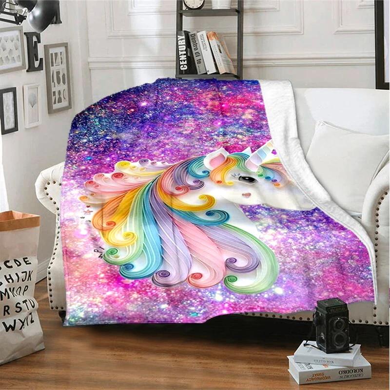 3D cartoon fantasy unicorn warm and soft linen blanket cover suitable for living room, bedroom, bed, sofa, hiking, leisure