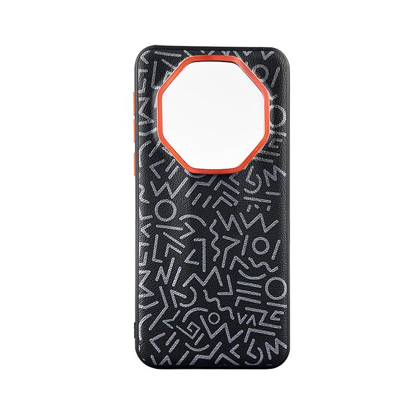 Совместимый с Huawei MATE60RS, MATE60 Pro Чехол из гладкой кожи с нарисованным граффити и отверстием для объектива